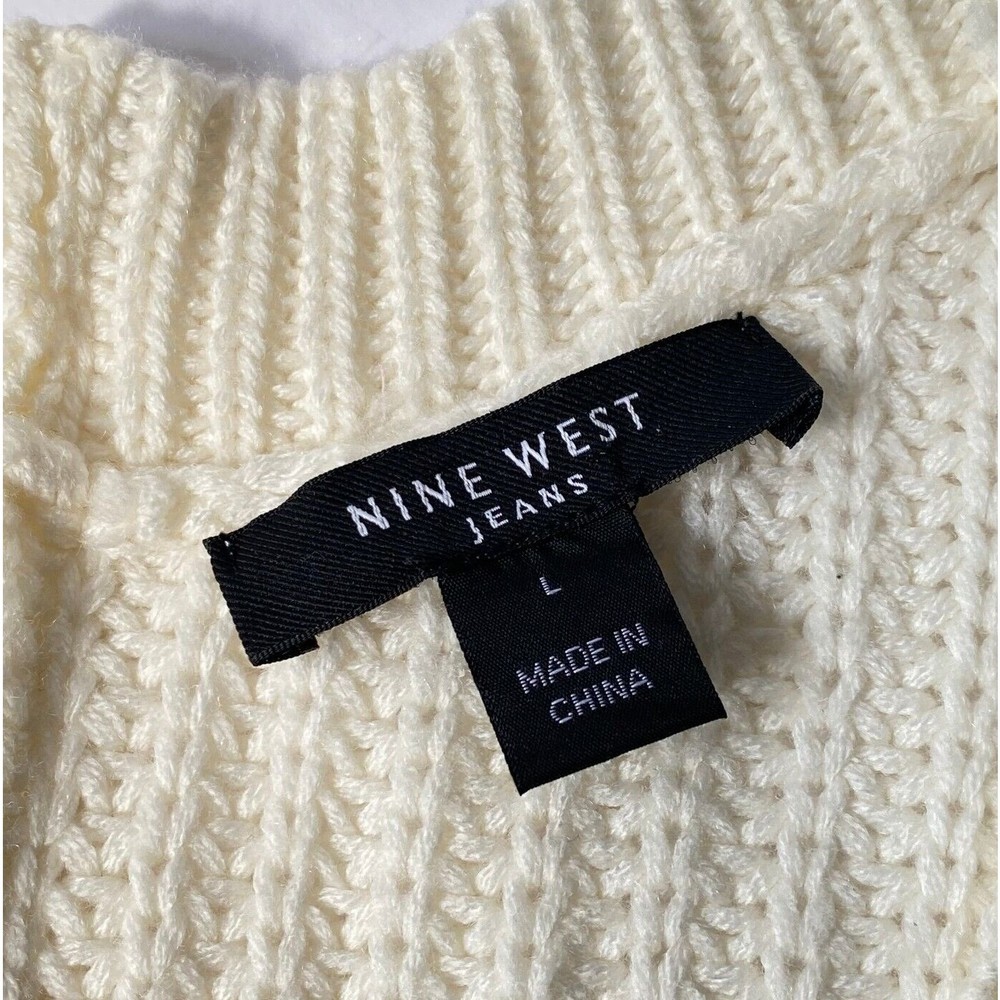 Nine West Jeans Sweater Womens Large Cream Cable Knit V Neck Dolman 3/4 Sleeves - Picture 3 of 11